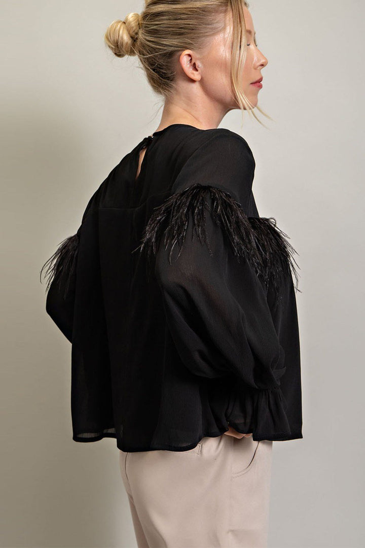 Feathered Long Sleeve Top