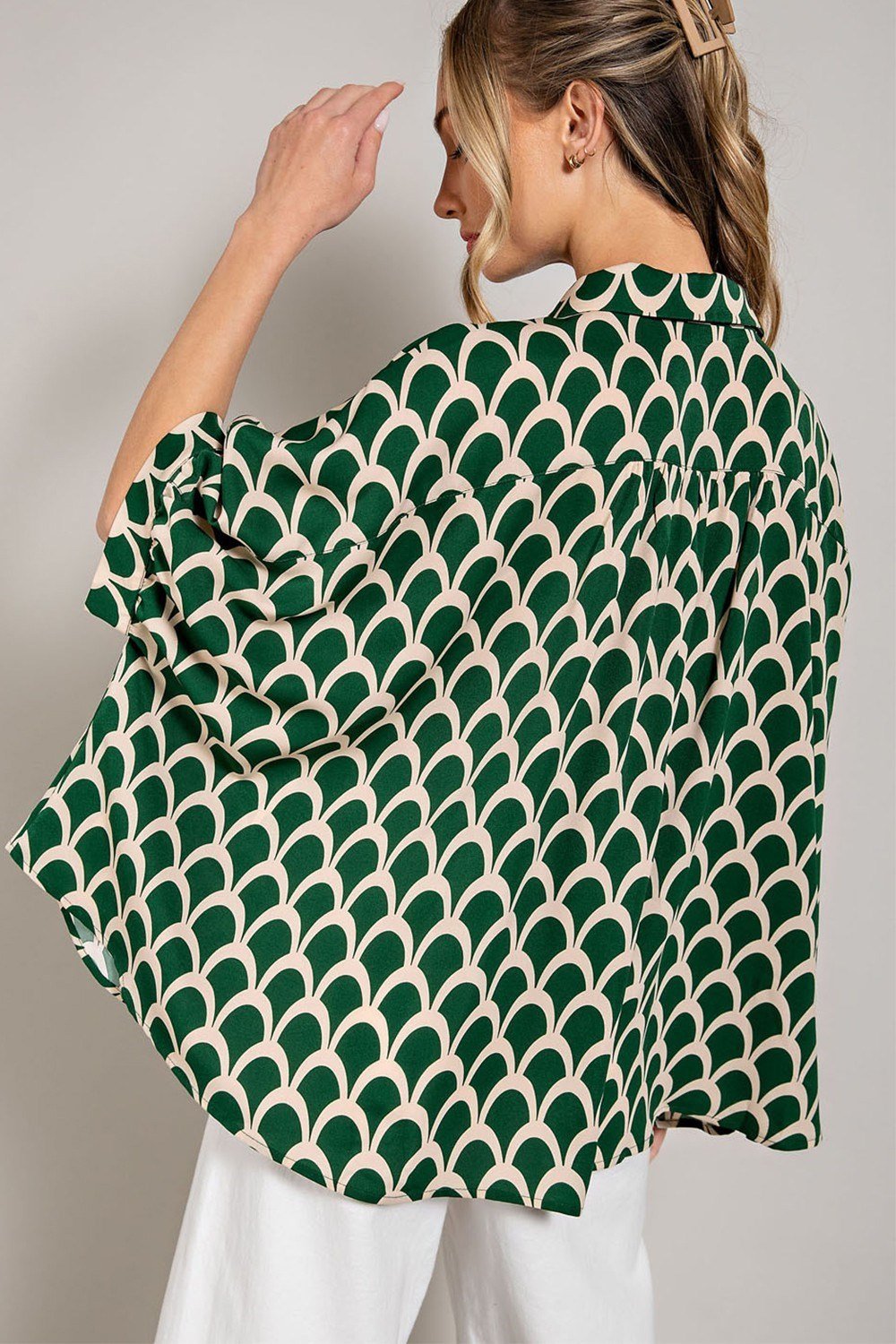 Print Button Down Blouse