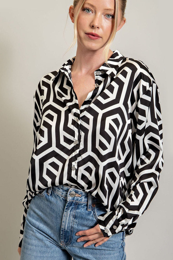 Geometric Print Long Sleeve Top - High Call Outfitters