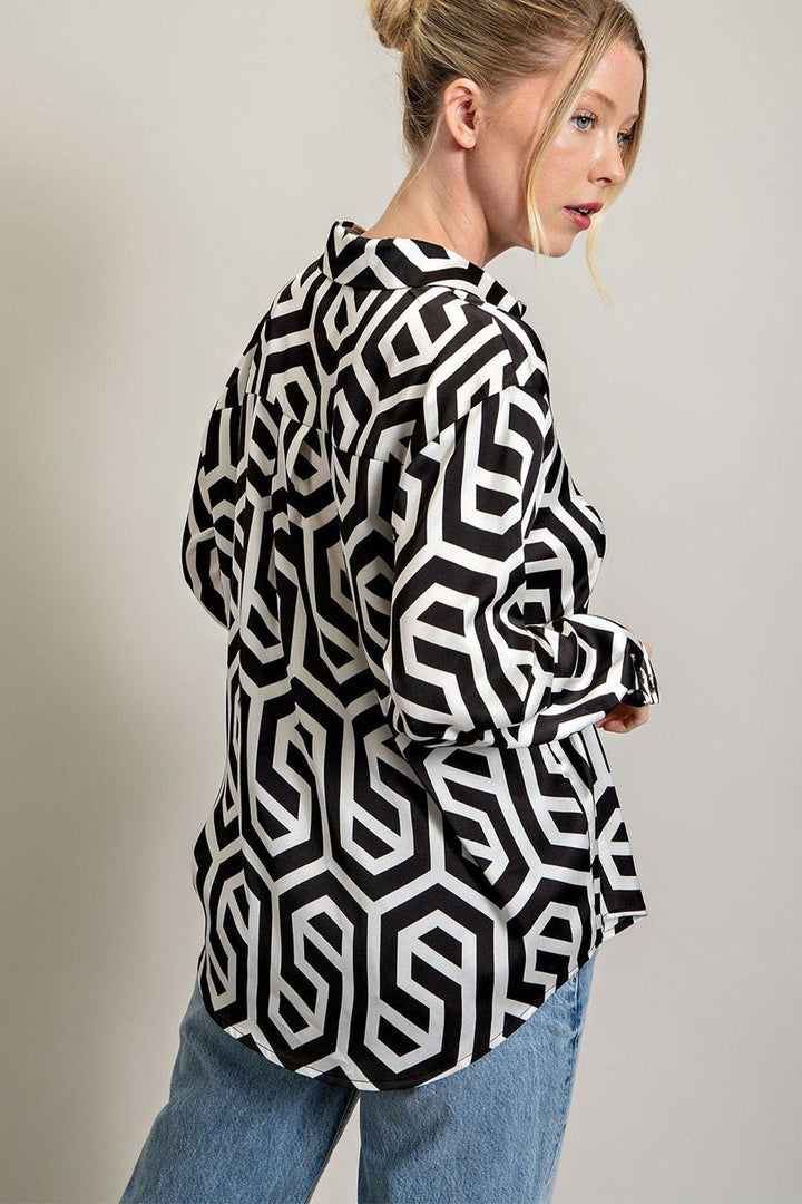 Geometric Print Long Sleeve Top - High Call Outfitters