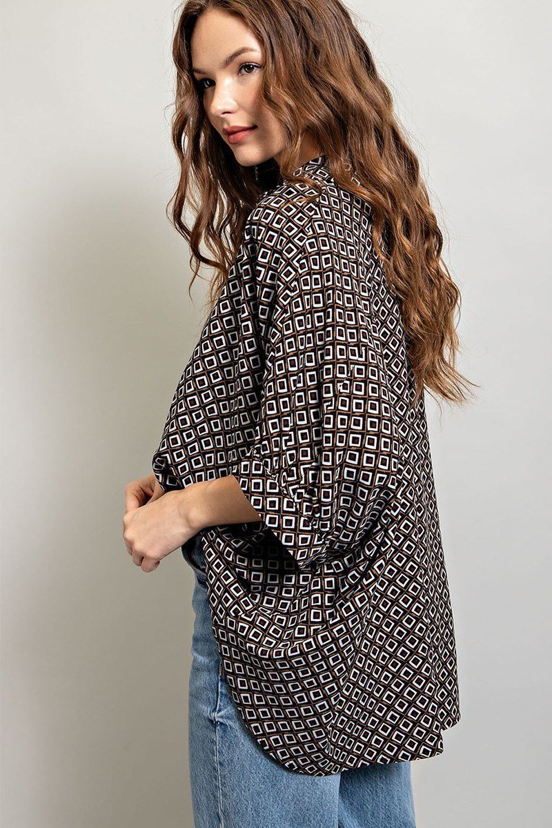 Geometric Print Dolman Shirt - High Call Outfitters
