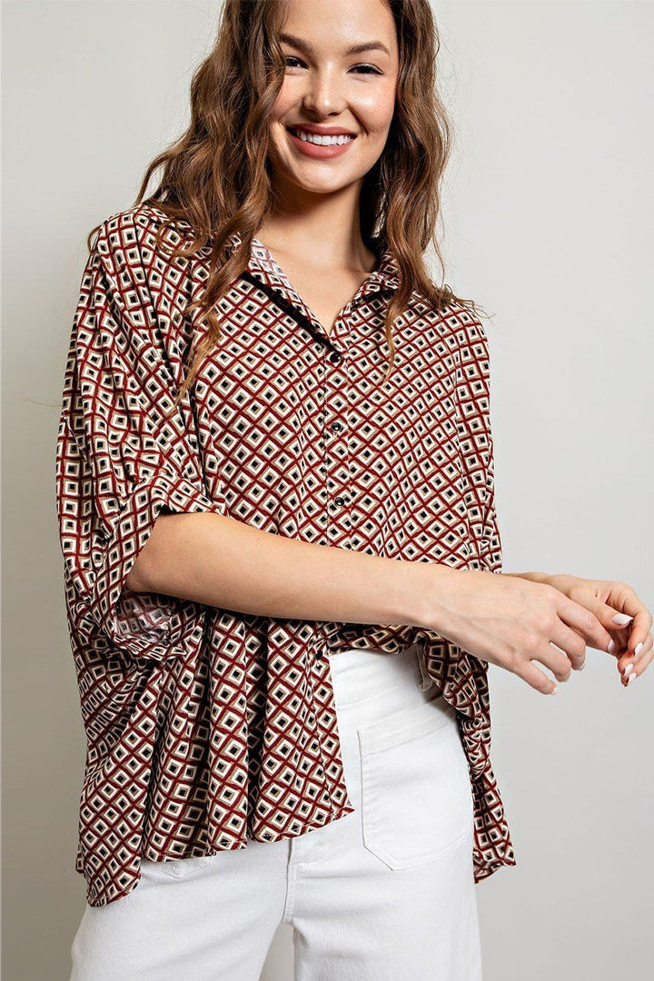 Geometric Print Dolman Shirt