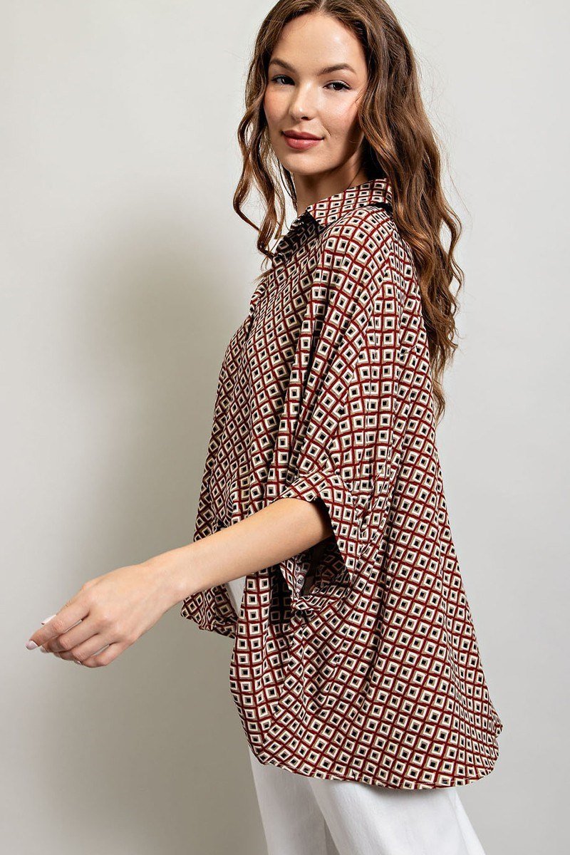 Geometric Print Dolman Shirt - High Call Outfitters