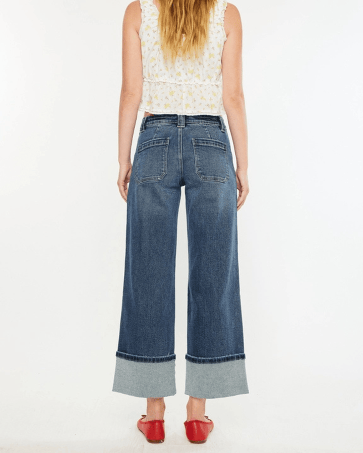 Mid Rise Wide Leg Cuffed Denim from Kan Can - High Call Outfitters