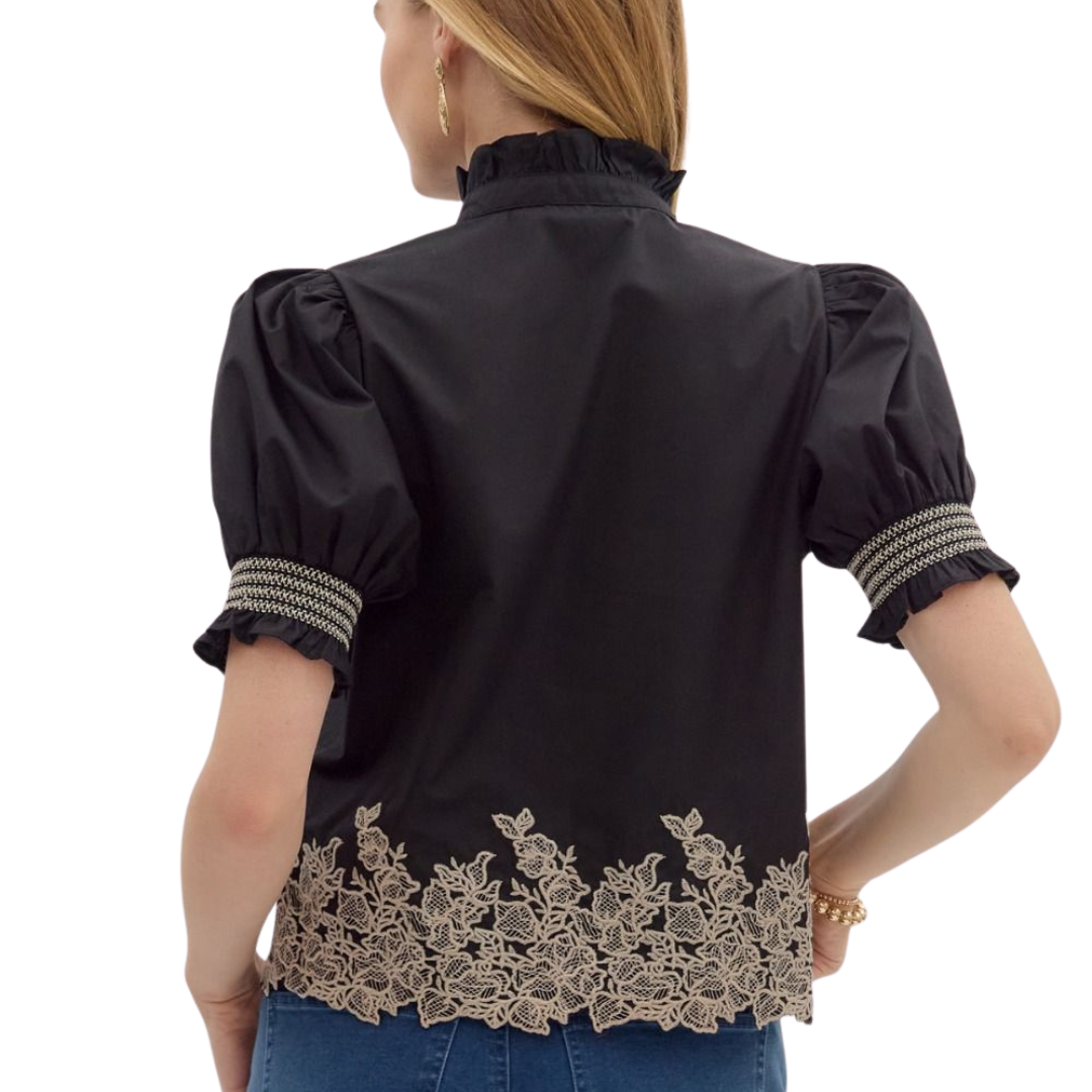 Embroidered Trim Top