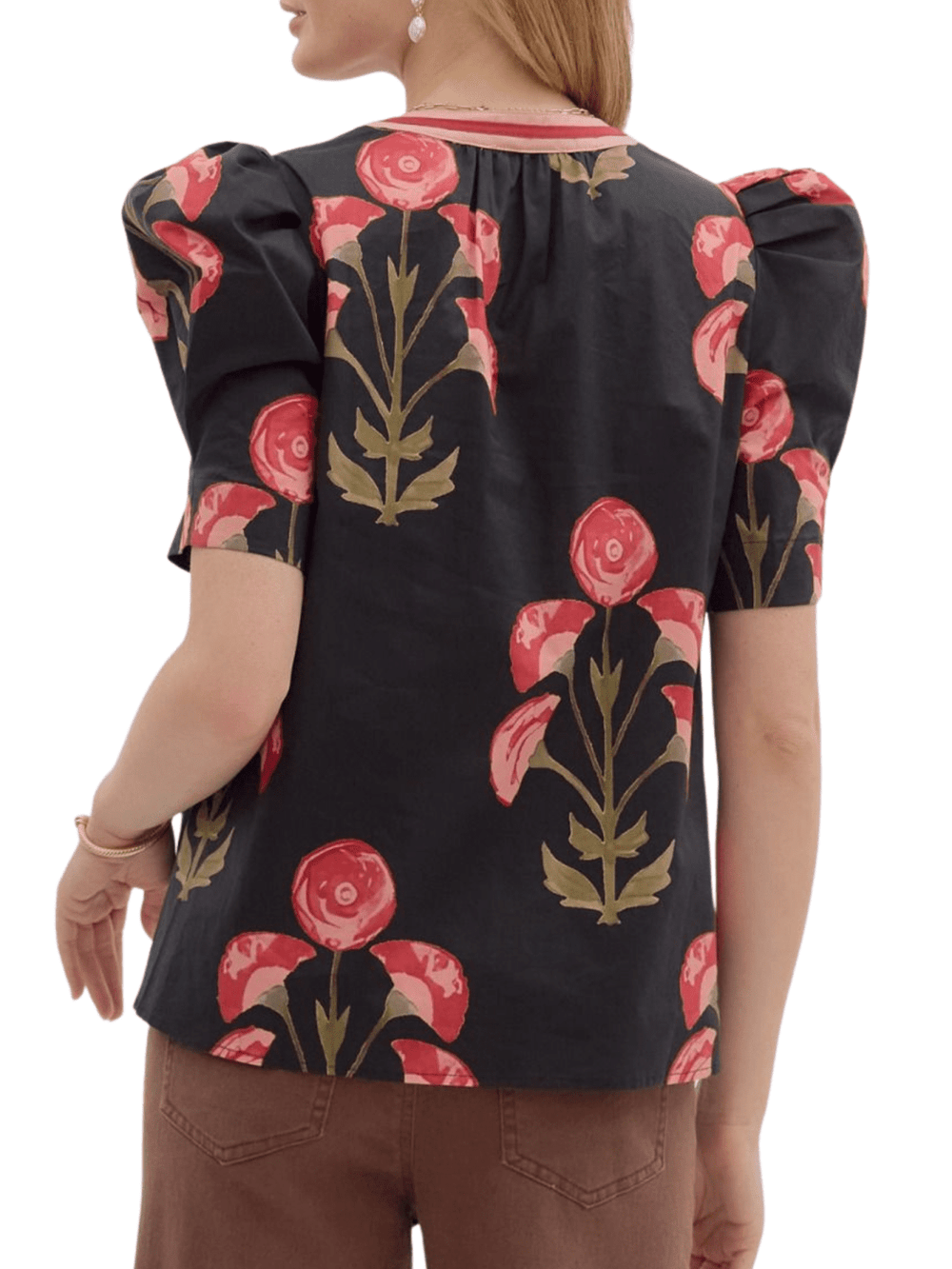 Floral Print with Contrast Trim Top - High Call Outfitters