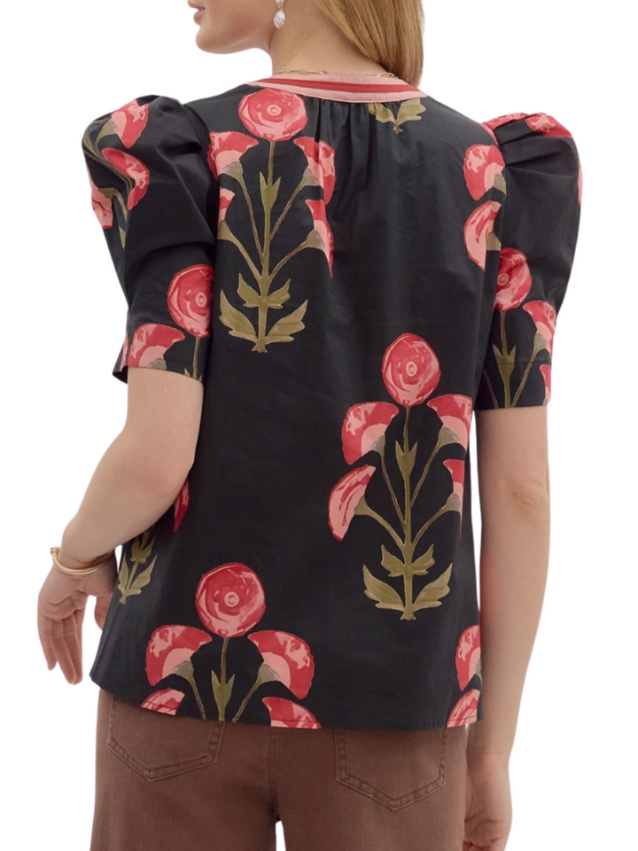 Floral Print with Contrast Trim Top