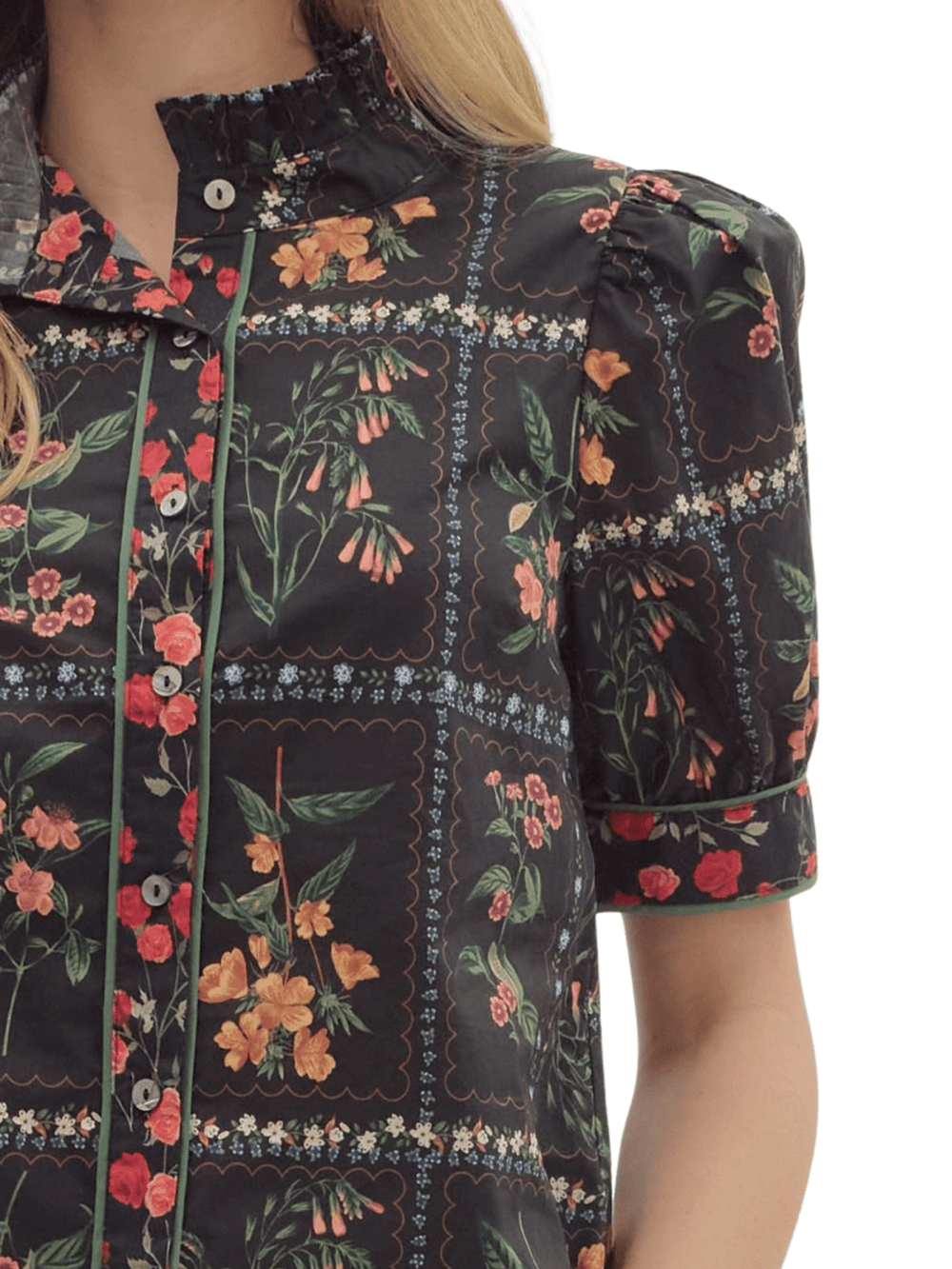Botanical Print with Button Front Top - High Call Outfitters