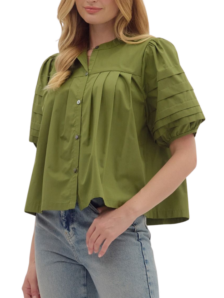 Pintuck Button Front Top