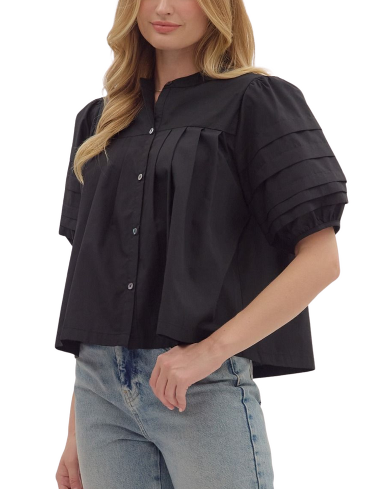 Pintuck Button Front Top