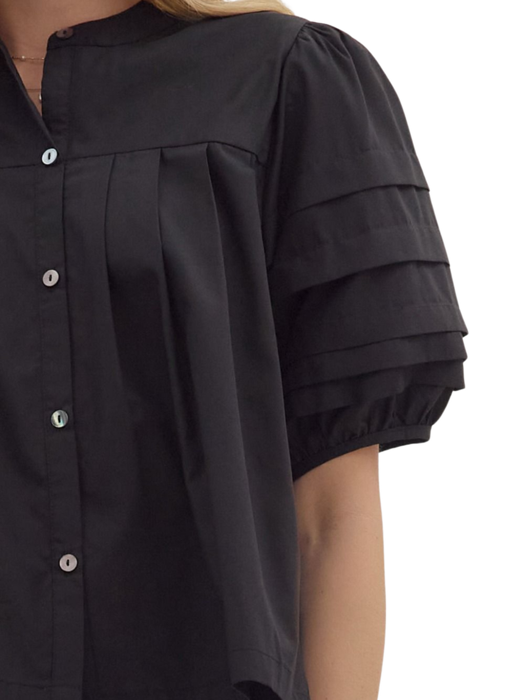 Pintuck Button Front Top