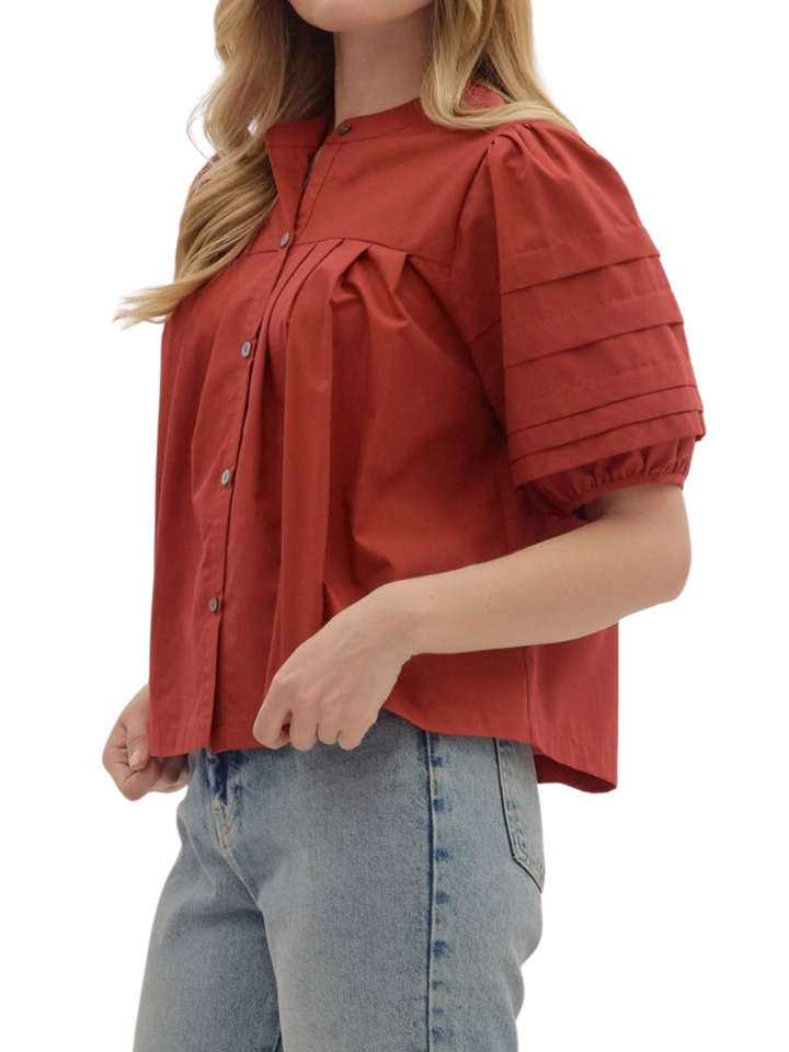Pintuck Button Front Top