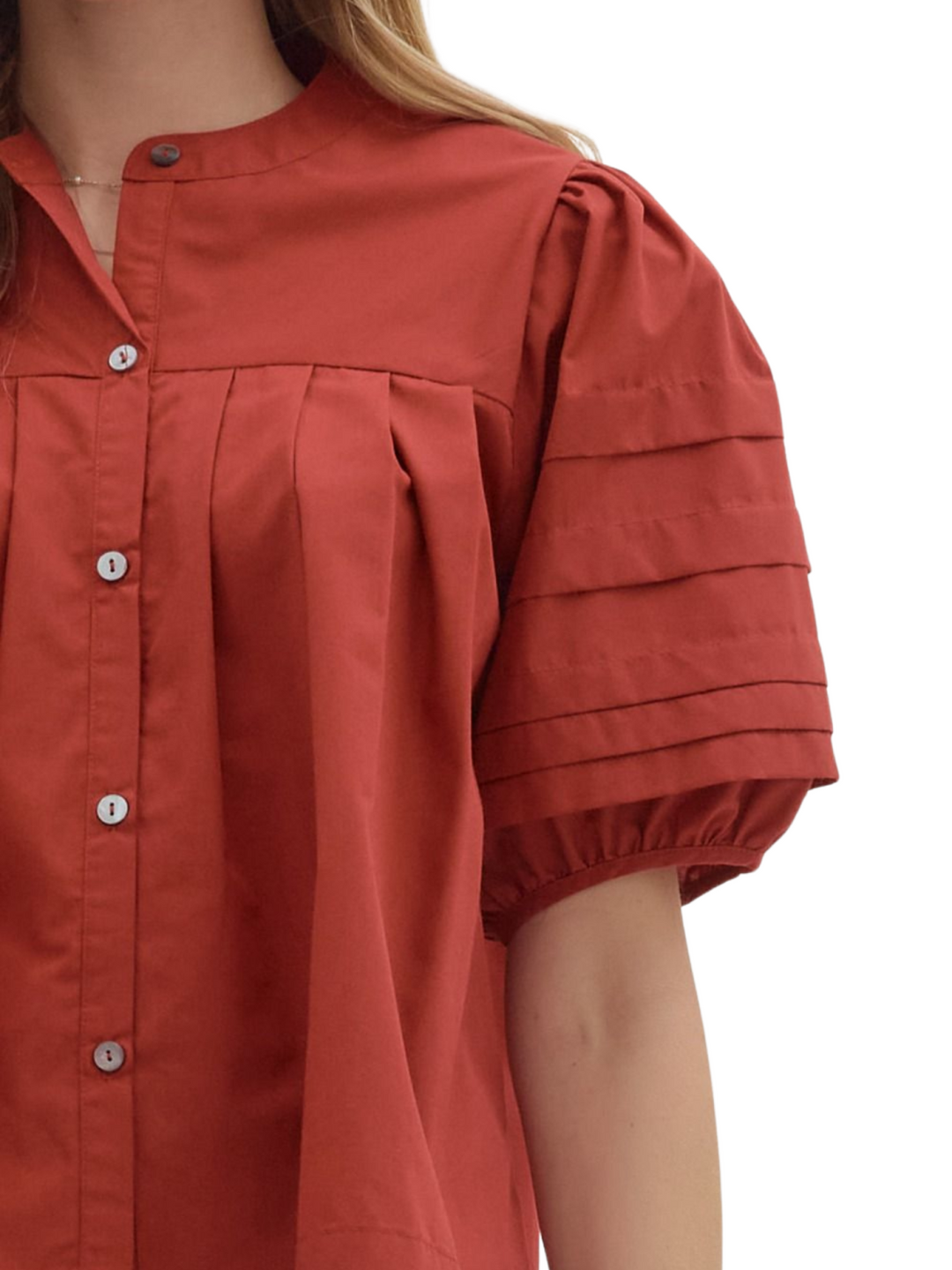 Pintuck Button Front Top