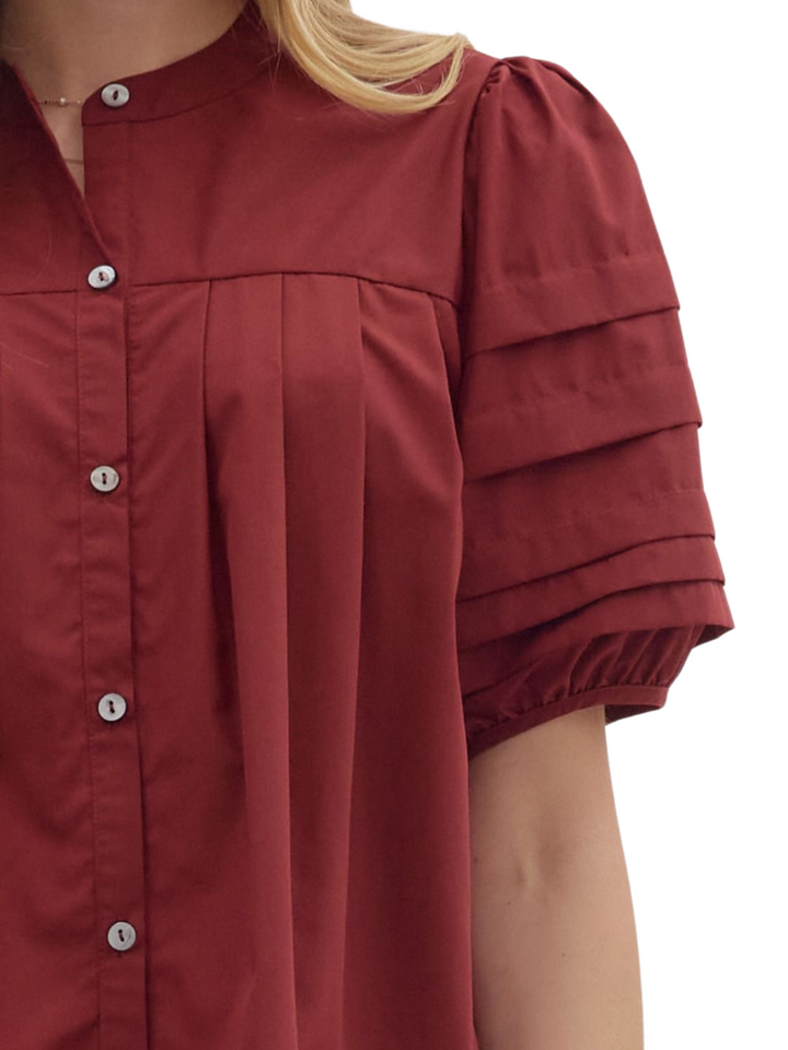 Pintuck Button Front Top