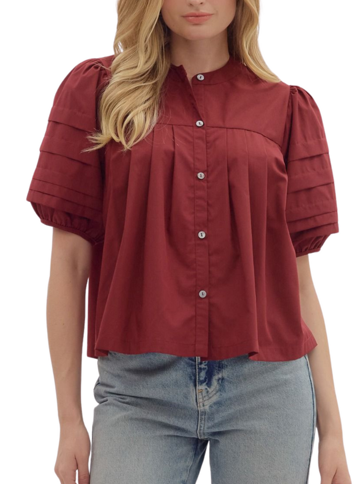 Pintuck Button Front Top