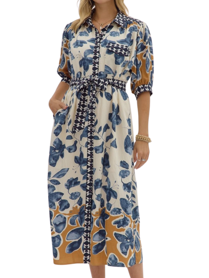 Contrast Watercolor Print Dress
