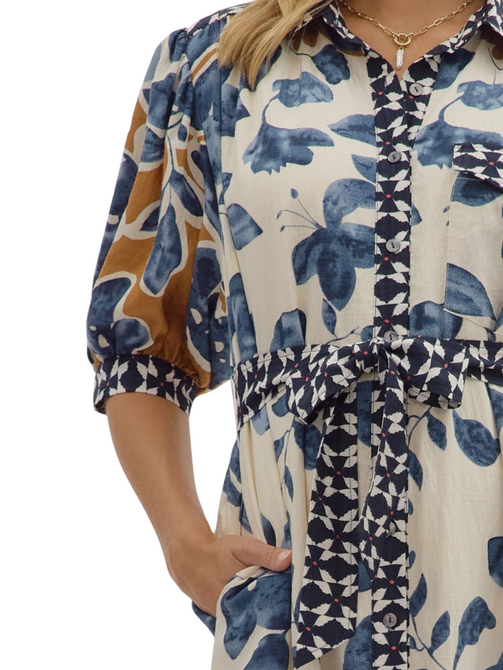 Contrast Watercolor Print Dress
