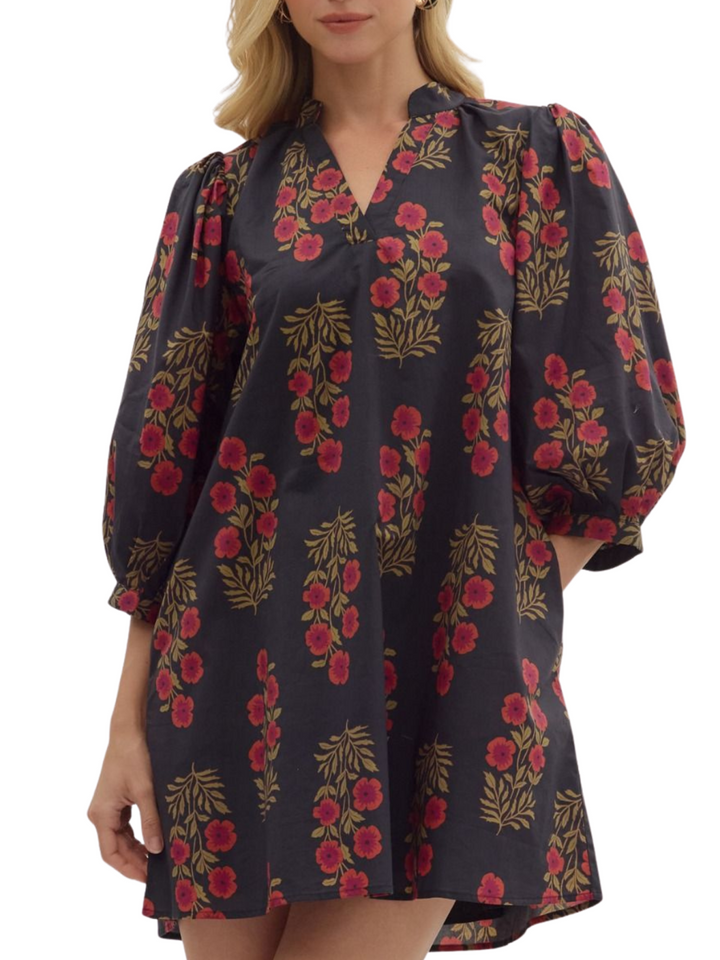 Floral V Neck Dress