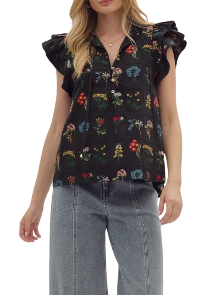 Ruffle Sleeve Botanical Top