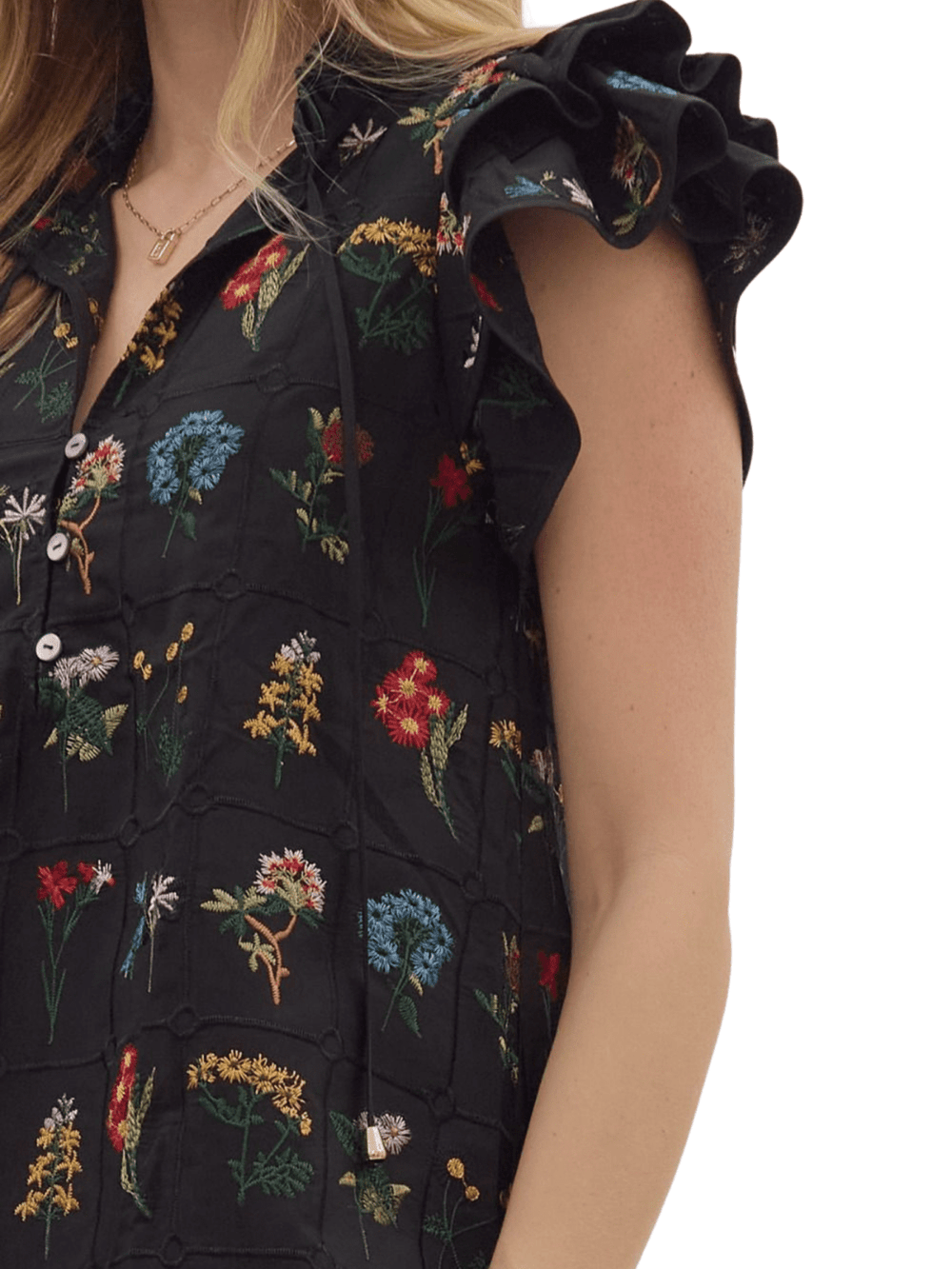 Ruffle Sleeve Botanical Top - High Call Outfitters