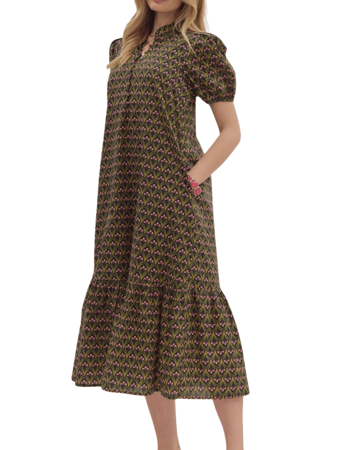 Floral Print Puff Sleeve Dress - High Call Outfitters