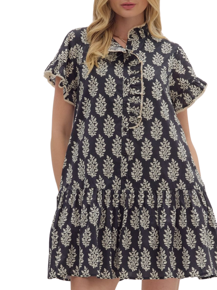 Flutter Sleeve Botanical Print Mini Dress