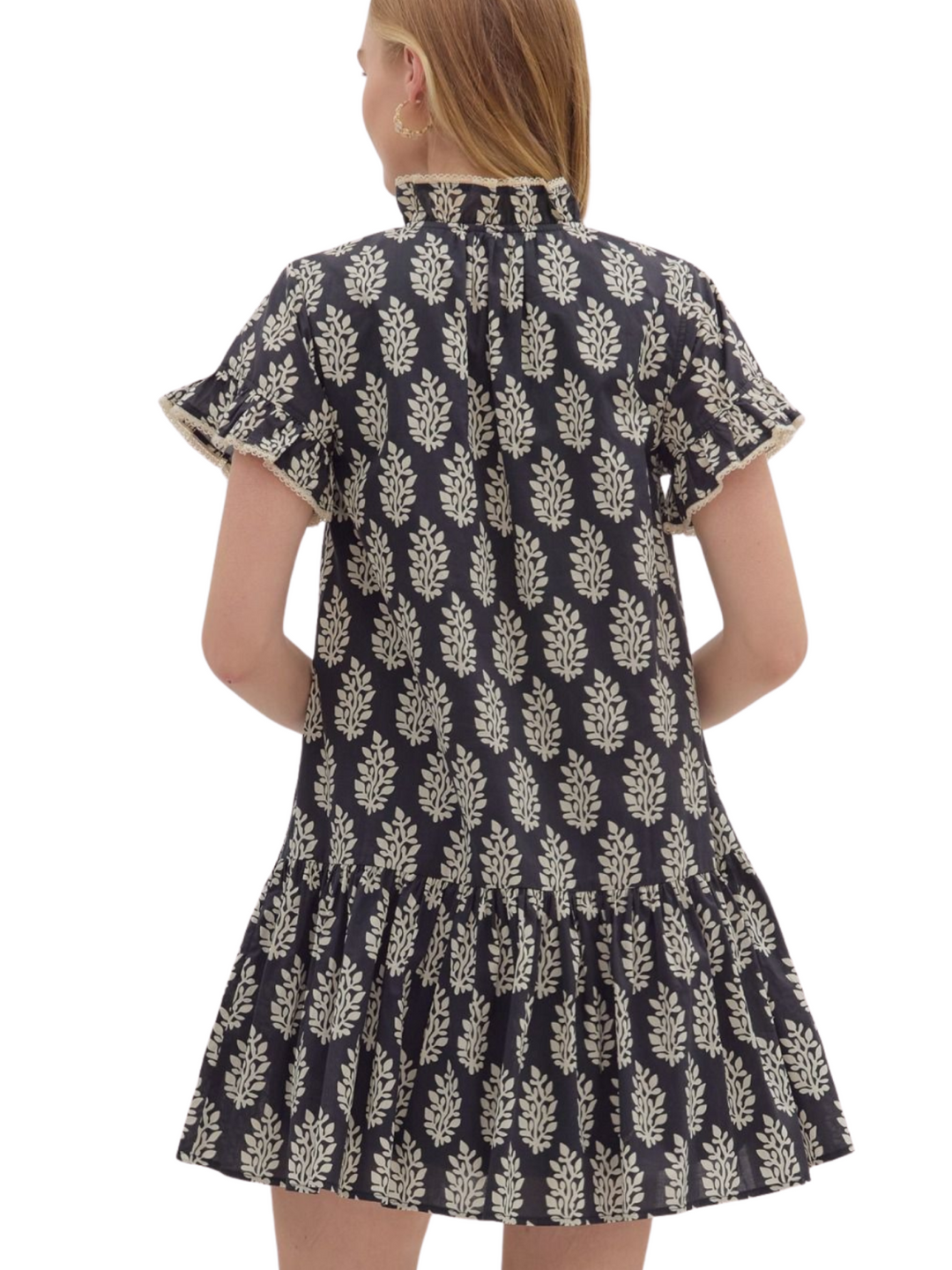 Flutter Sleeve Botanical Print Mini Dress