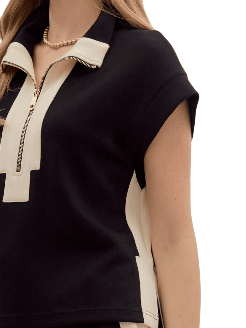Contrast Accent Zip Front Top - High Call Outfitters