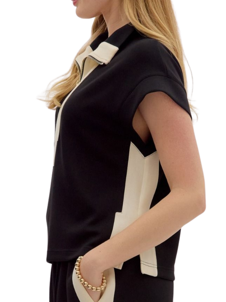 Contrast Accent Zip Front Top