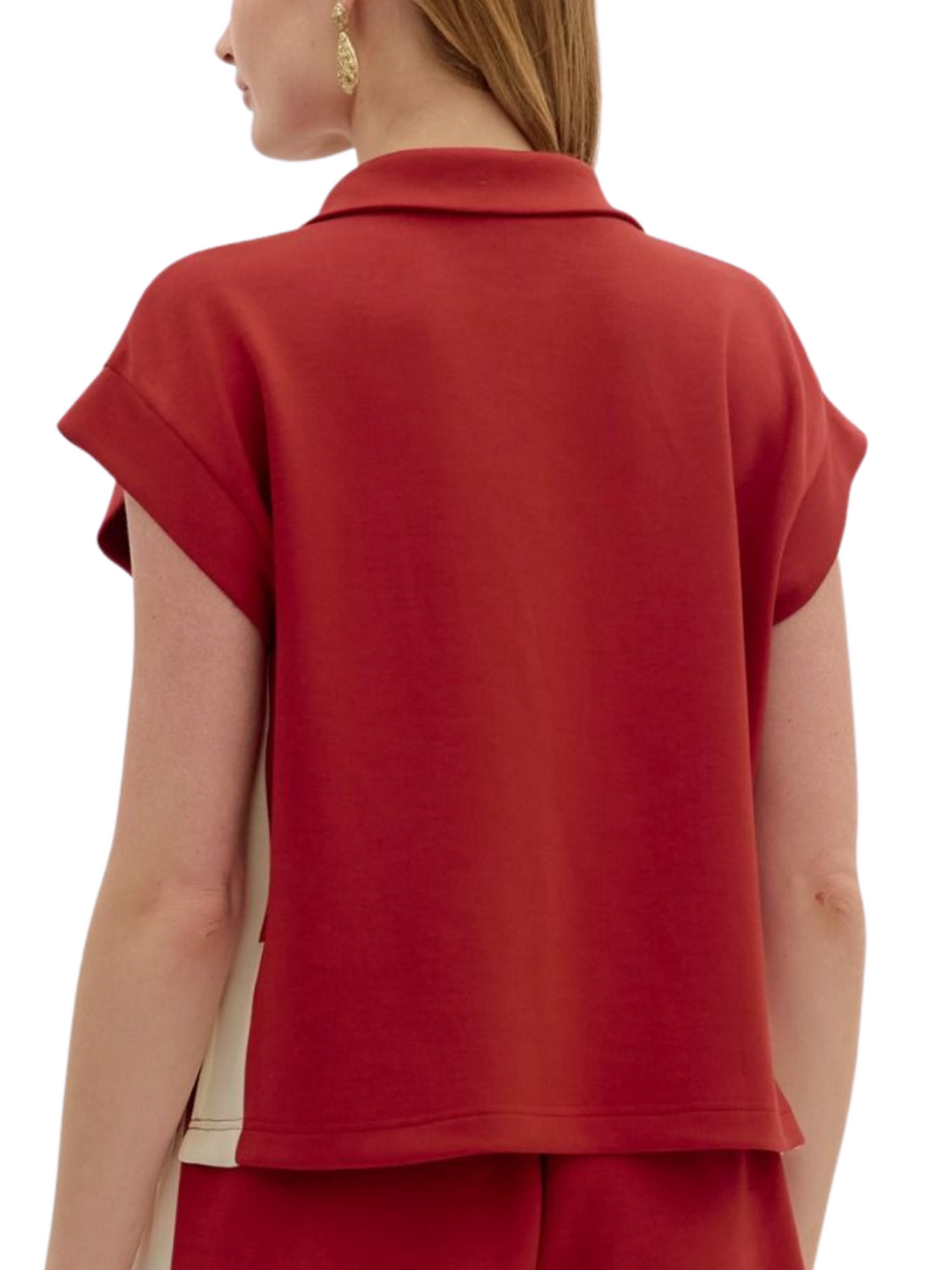 Contrast Accent Zip Front Top