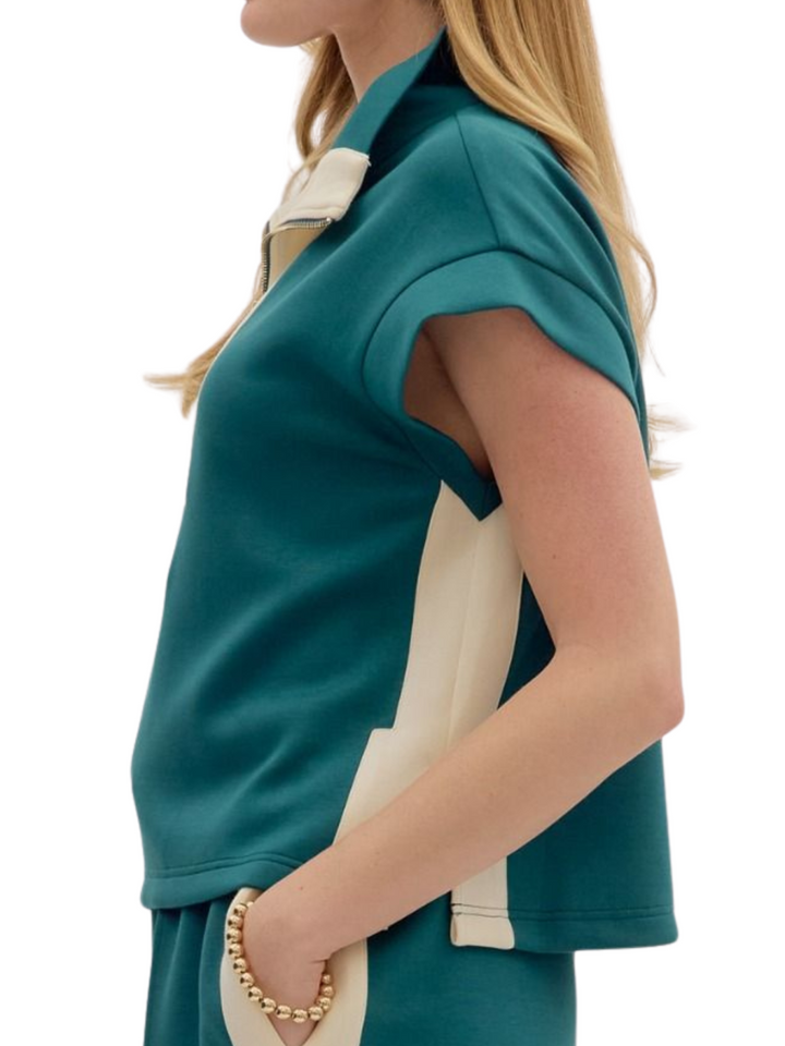 Contrast Accent Zip Front Top