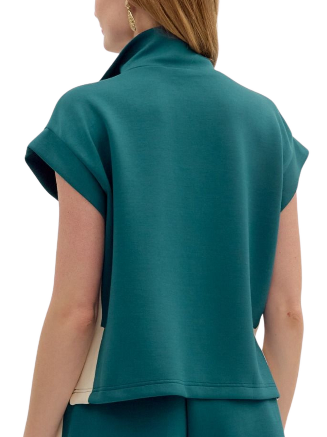 Contrast Accent Zip Front Top