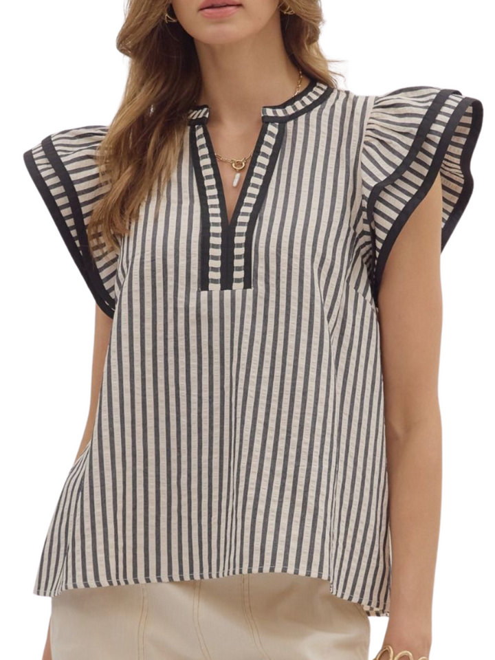 Stripe Ruffle Sleeve Top