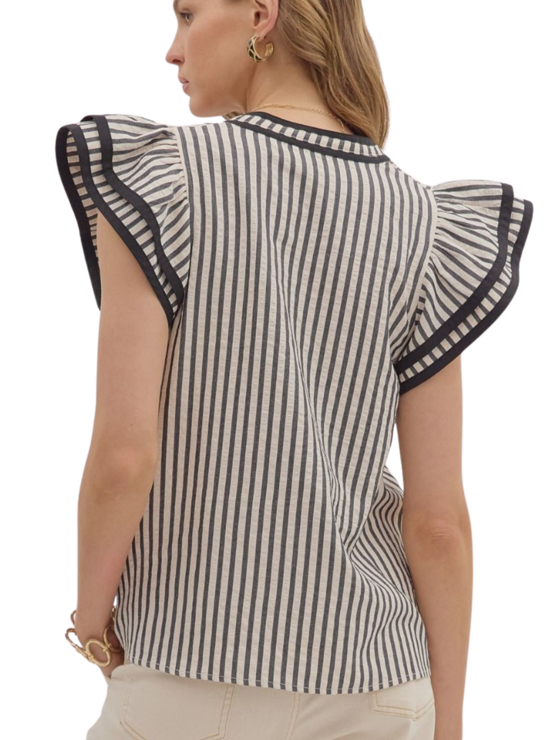 Stripe Ruffle Sleeve Top