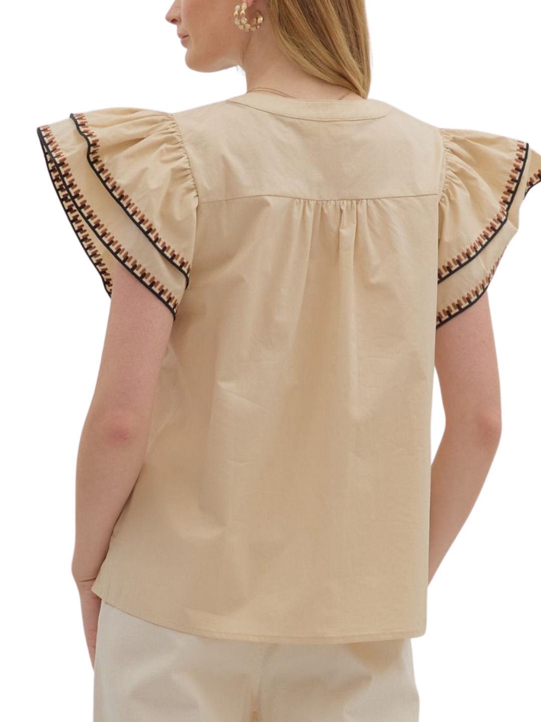 Ruffle Sleeveless Top with Contrast Stitch Top