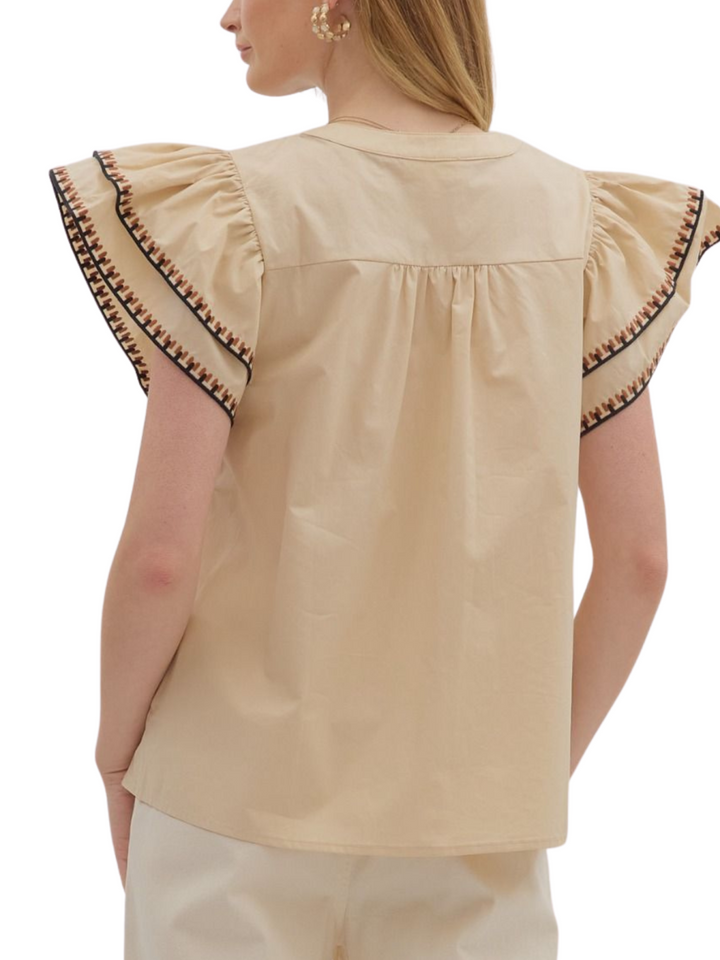 Ruffle Sleeveless Top with Contrast Stitch Top