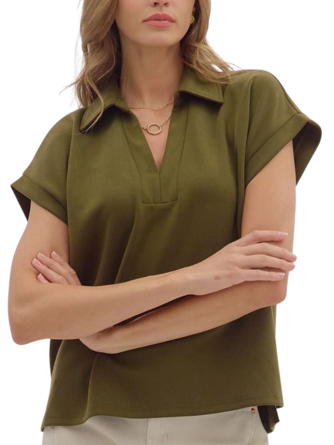 Solid Knit Collared Top