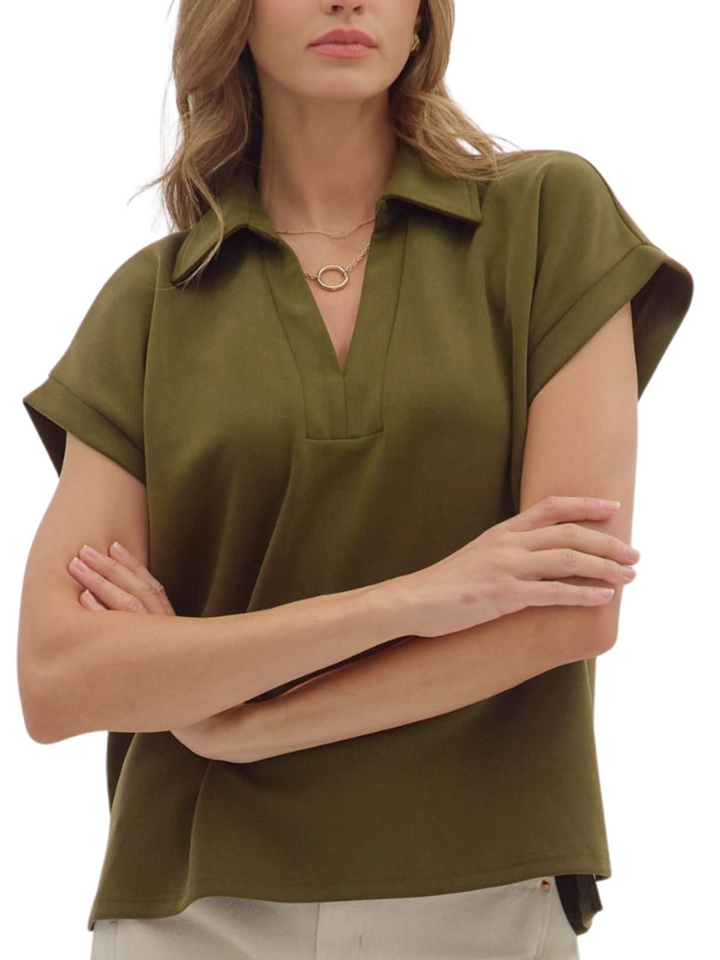 Solid Knit Collared Top