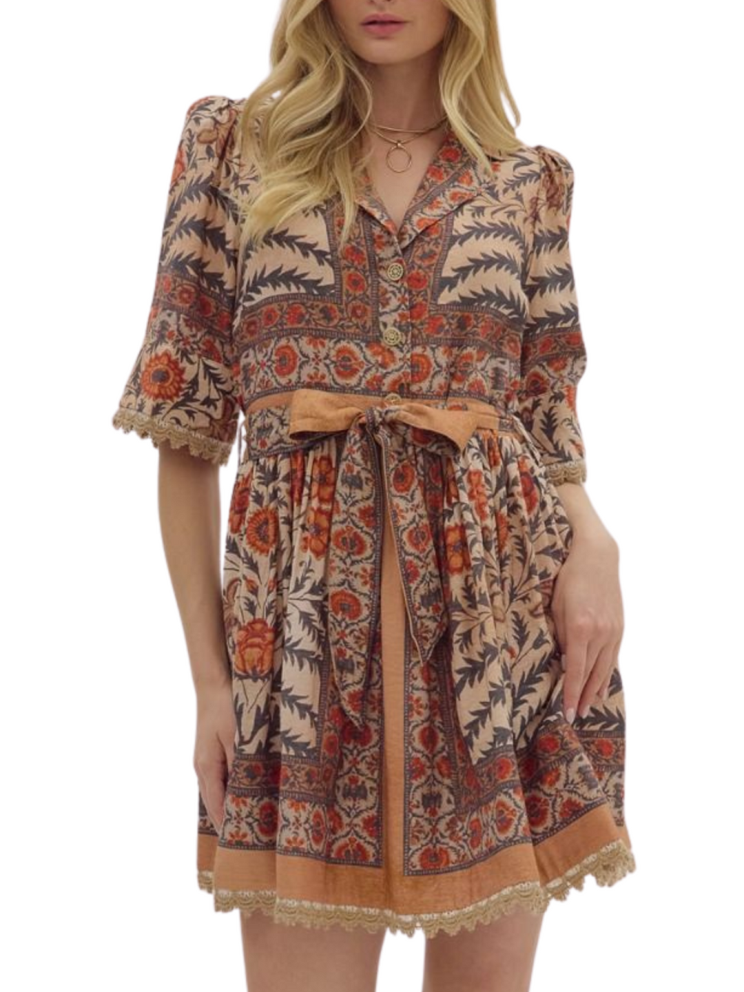 Front Button Botanical Mini Dress
