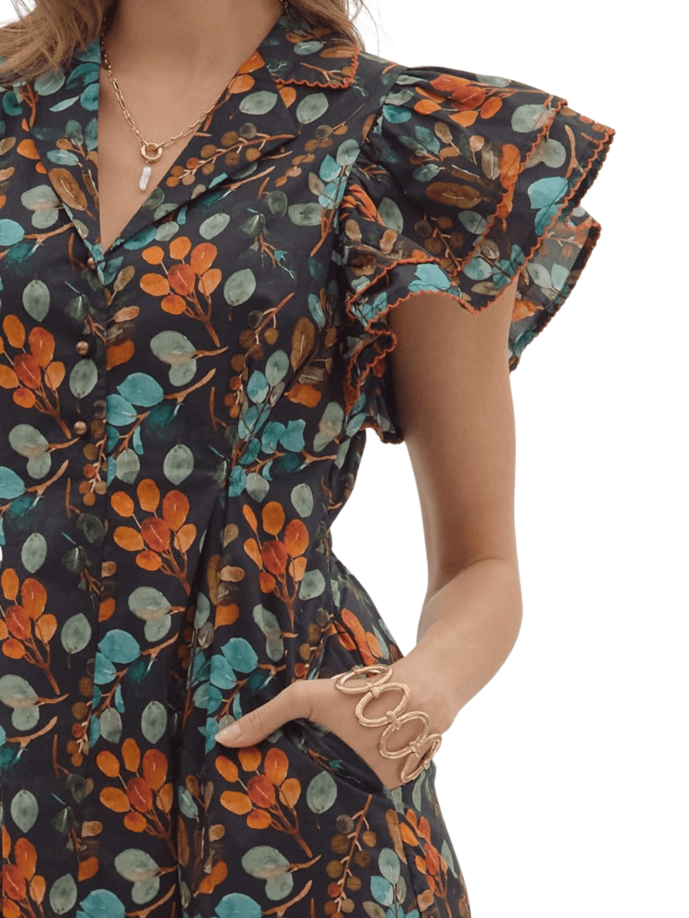 All Over Print Ruffle Sleeve Dress - High Call Outfitters