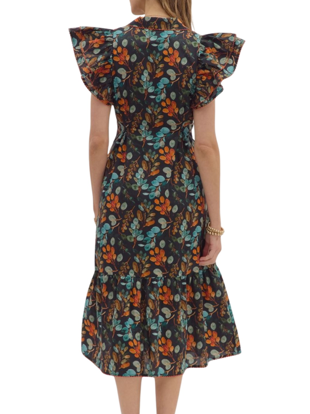 All Over Print Ruffle Sleeve Dress