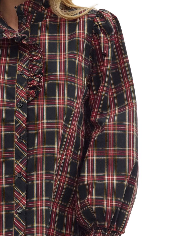 Plaid Ruffle Front Long Sleeve Top