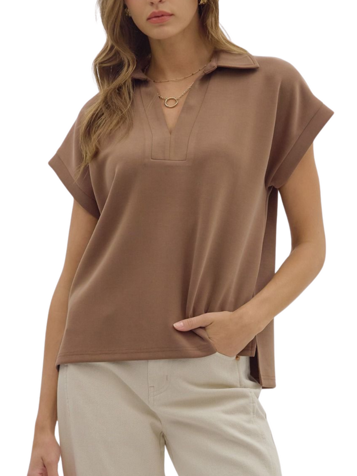 Solid Knit Collared Top