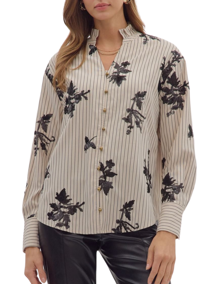 Sequin Embellished Stripe Top