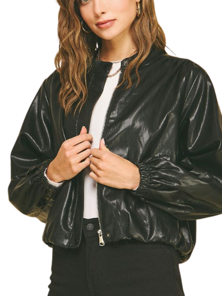Faux Leather Bomber Jacket