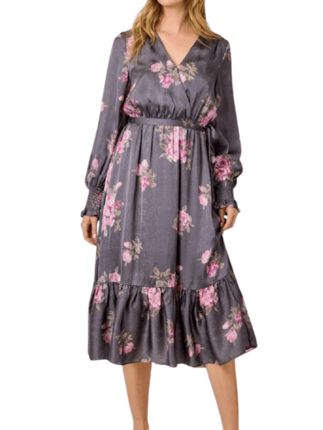 Floral Satin Print Dress - High Call Outfitters