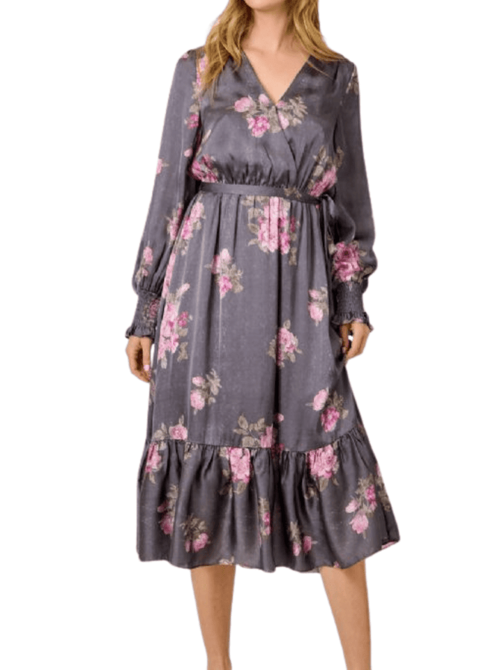 Floral Satin Print Dress - High Call Outfitters