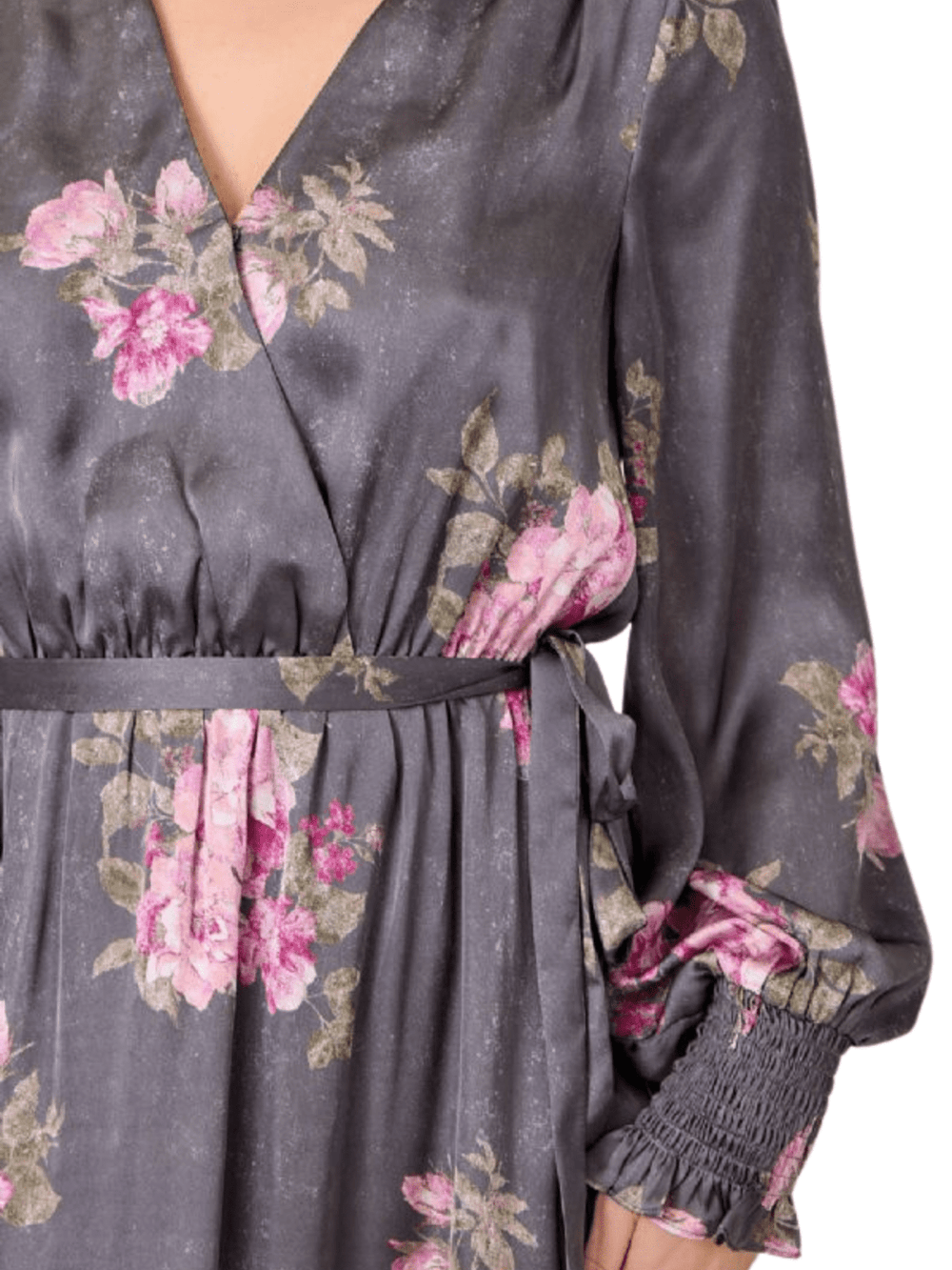 Floral Satin Print Dress - High Call Outfitters