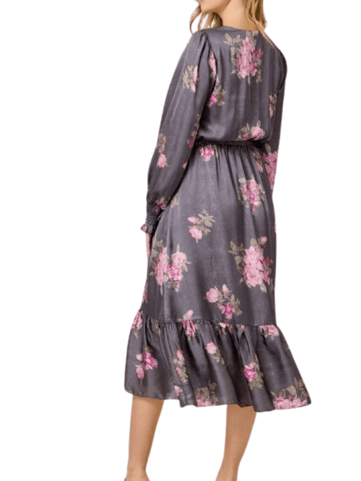 Floral Satin Print Dress - High Call Outfitters