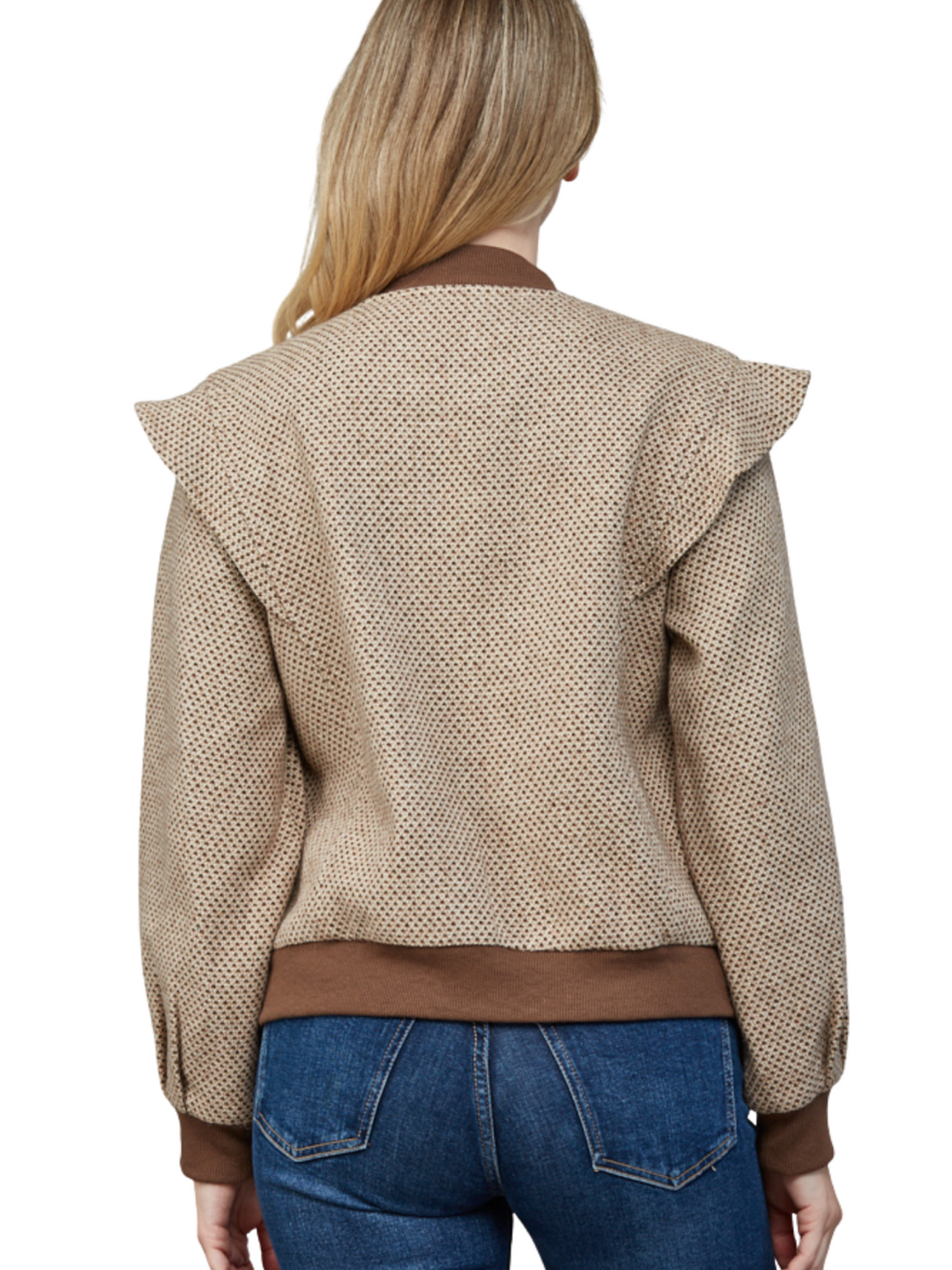 Ruffle Yoke Tweedy Bomber Jacket